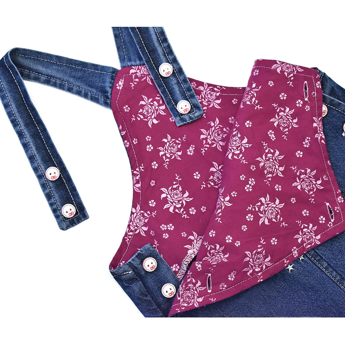 Overol Peto de Mezclilla Peacolate | Hadas Bordadas + Estrellas | Denim Azul | Niña/Bebé (3M-3A)