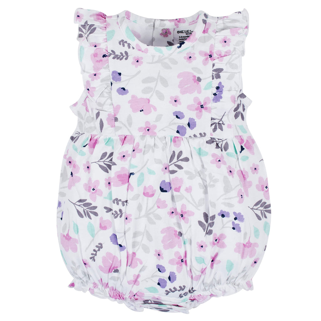 Pack 3 Mamelucos Burbuja Onesies Brand | Flutter + Floral | Rosa Leopardo, Floral Acuarela y Lila | Niña/Bebé (0M - 24M)