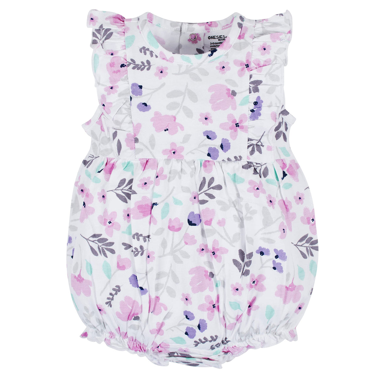 Pack 3 Mamelucos Burbuja Onesies Brand | Flutter + Floral | Rosa Leopardo, Floral Acuarela y Lila | Niña/Bebé (0M - 24M)