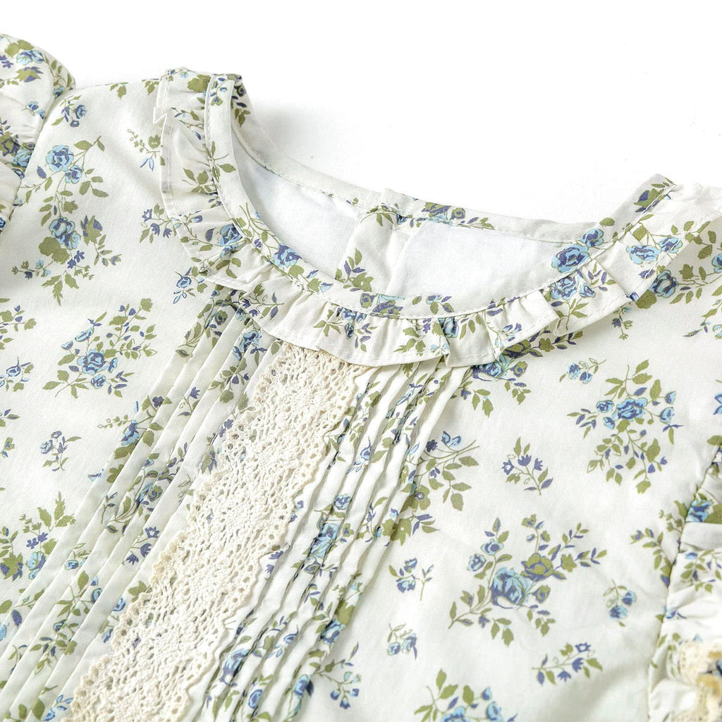 Vestido de Manga Larga 100% Algodón con Volantes en los Hombros y Estampado Floral para Niña (Solo 2T y 8T)