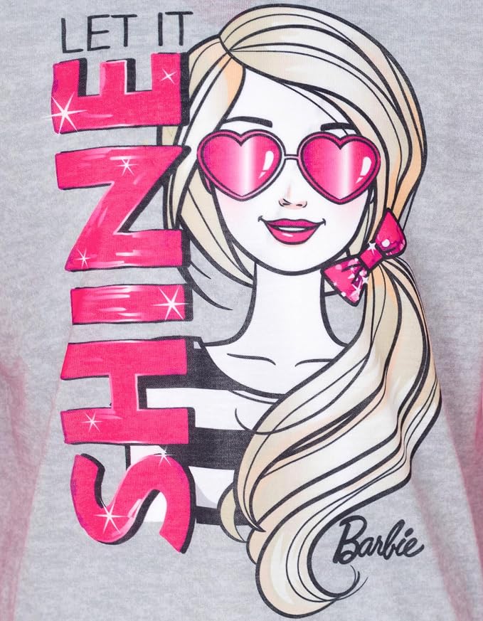 Pijama 2 Piezas Barbie Oficial Let It Shine | Raglán + Sublimación + Ignifugo | Niña Gris Rosa Manga Larga (4T -5-6T)