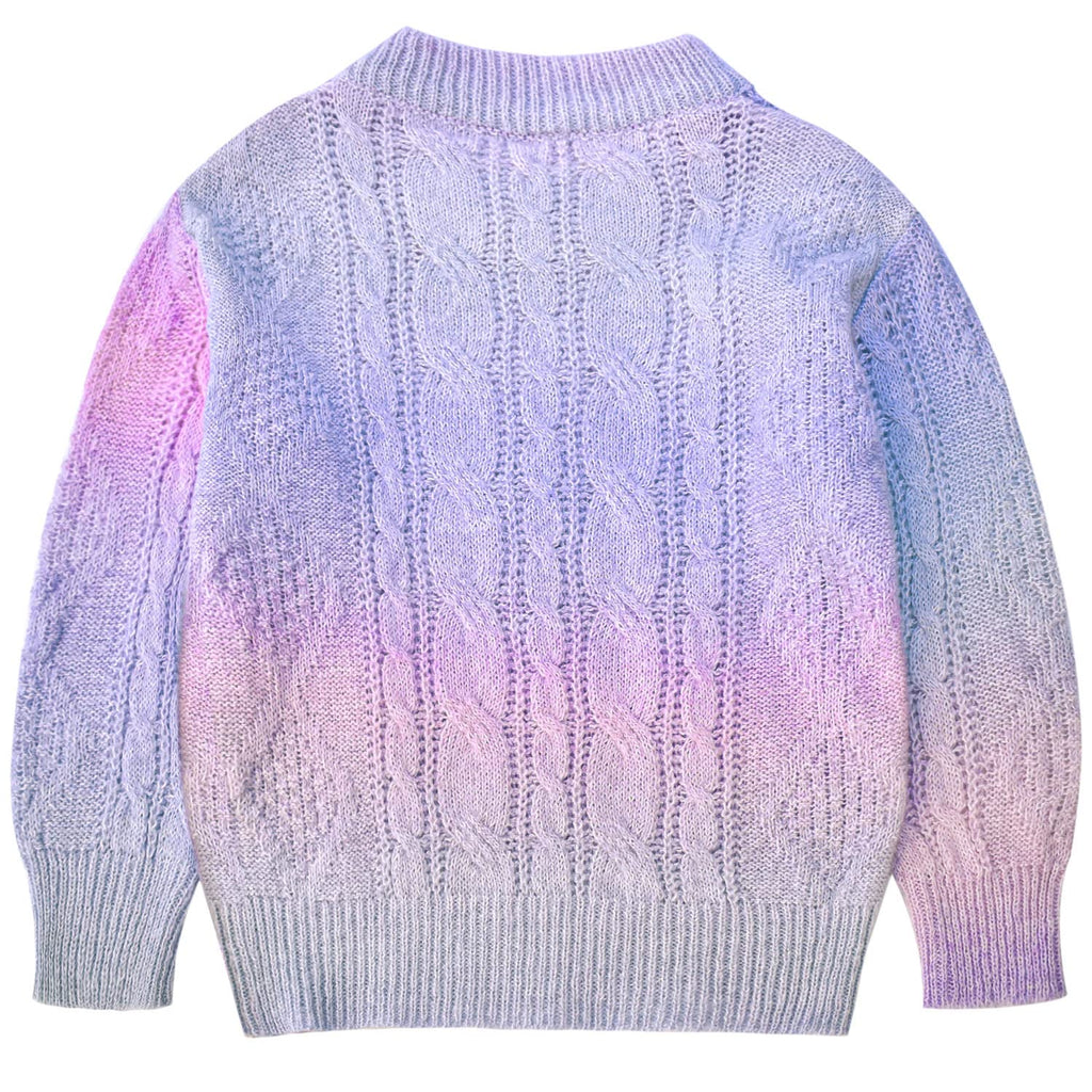 Conjunto 2 Piezas para Niña: Suéter Lavanda Trenzado con Flores 3D Plumeria y Jeans Jogger con Mariposas y Flores Bordadas