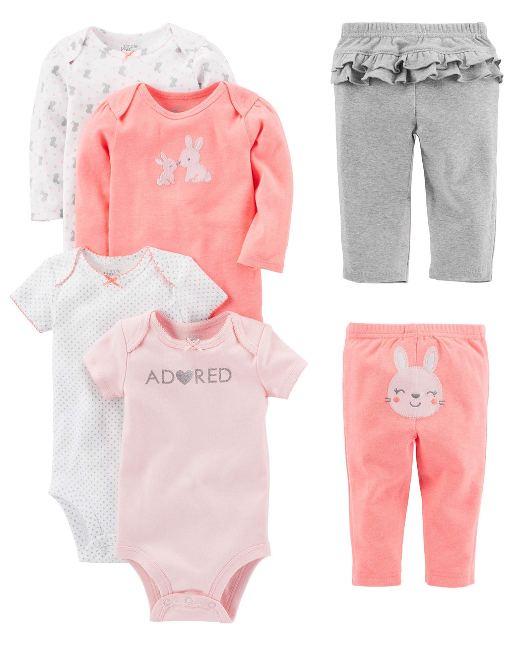 Set de 6 Piezas Simple Joys by Carter's – Bodis y Pantalones para Bebé Niña
