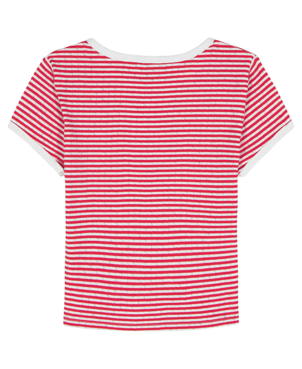Tommy Hilfiger | Camiseta Nina Manga Corta | Rayas Rojo + Blanco con Lurex | Cuello Contrastante Blanco | Logo Bandera TH Corazon Bordado | Manga Enrollada | Corte Relaxed  (7 - 10T)