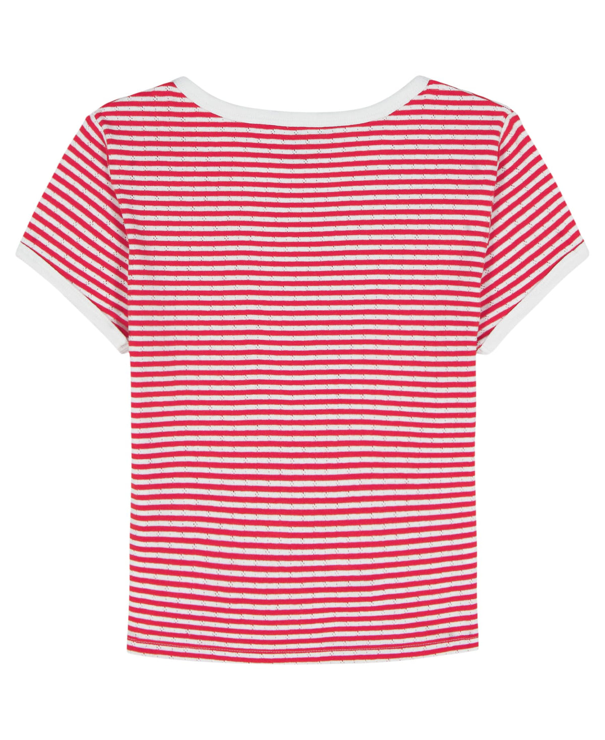 Tommy Hilfiger | Camiseta Nina Manga Corta | Rayas Rojo + Blanco con Lurex | Cuello Contrastante Blanco | Logo Bandera TH Corazon Bordado | Manga Enrollada | Corte Relaxed  (7 - 10T)