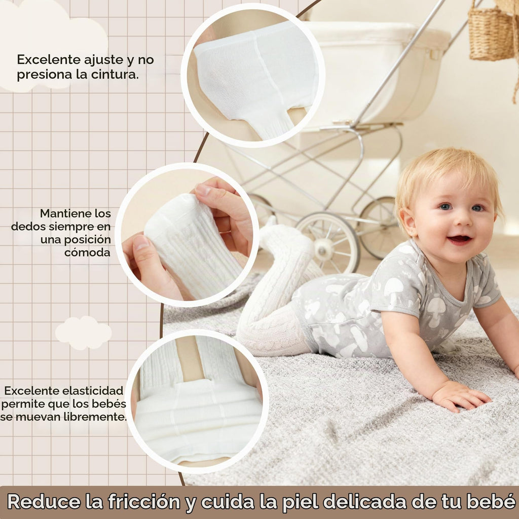 Pack 3 Leotardos con Pies Zando | Espacio para Pañal + Algodón Premium + Negro Blanco Gris | Bebé Niña 0-4T