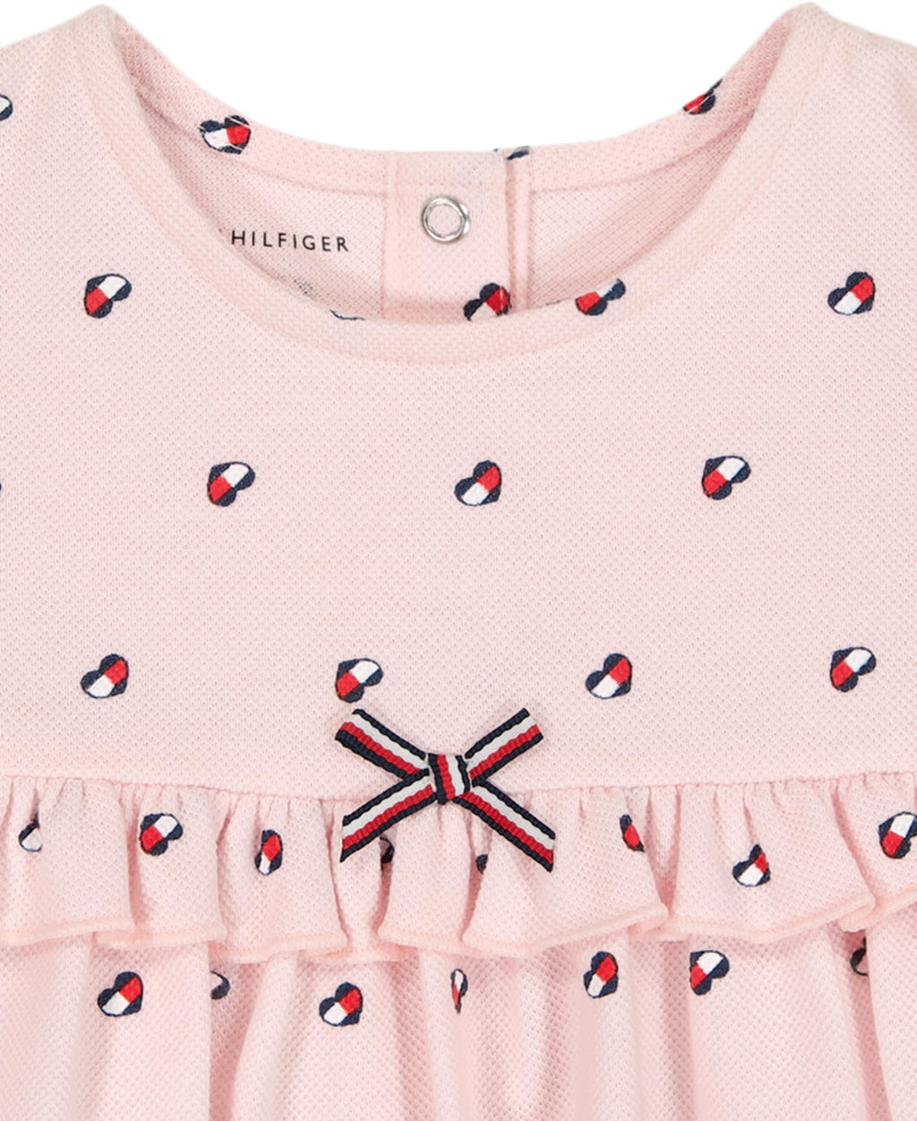 Conjunto 2 Piezas Tommy Hilfiger | Top Peplum Mangas Puff + Bloomer con Volante | Logos Rosa | Niña/Bebé (2M - 24M)
