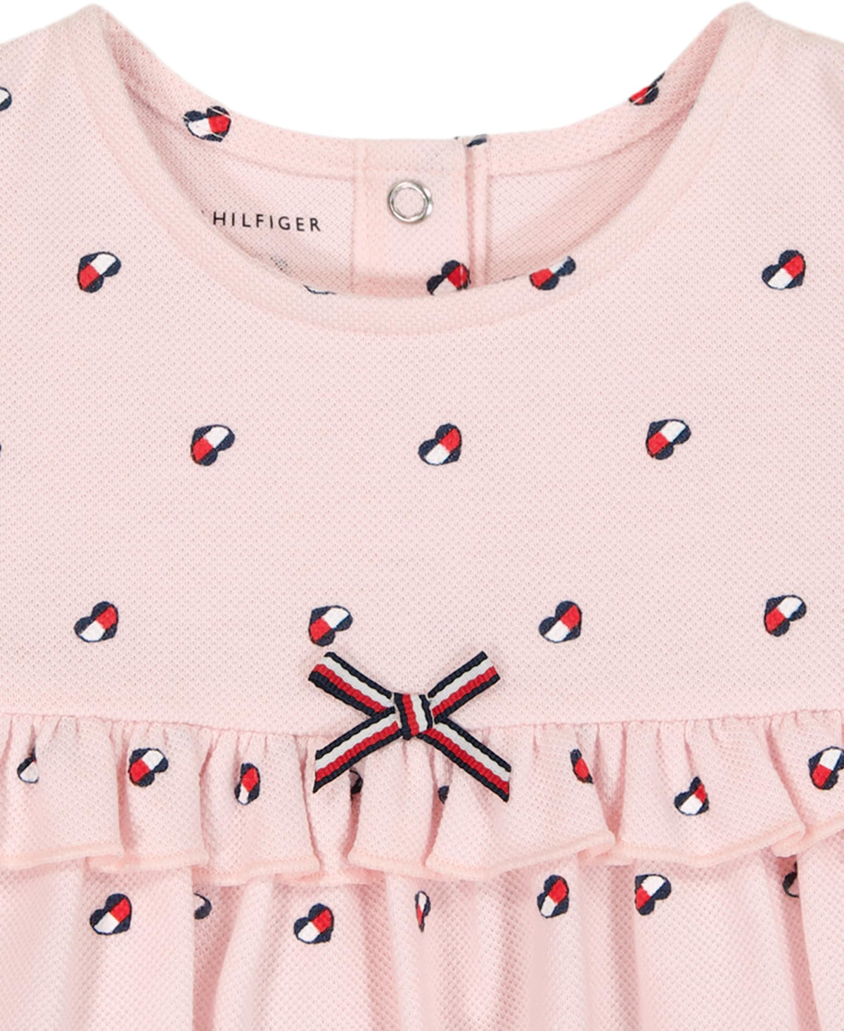 Conjunto 2 Piezas Tommy Hilfiger | Top Peplum Mangas Puff + Bloomer con Volante | Logos Rosa | Niña/Bebé (2M - 24M)