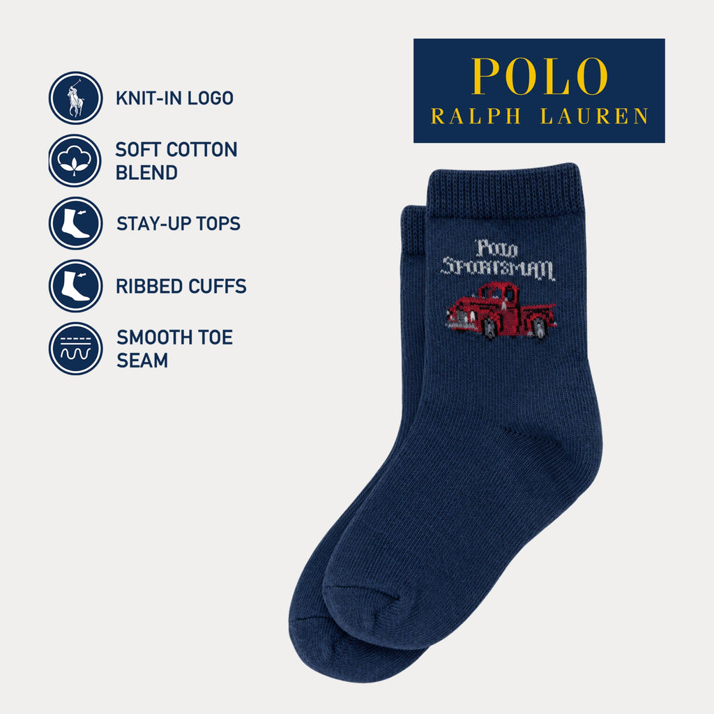 Polo Ralph Lauren | Calcetines Bebé Toddler Pack 3 Algodón Vintage Truck Marino Rayas RL