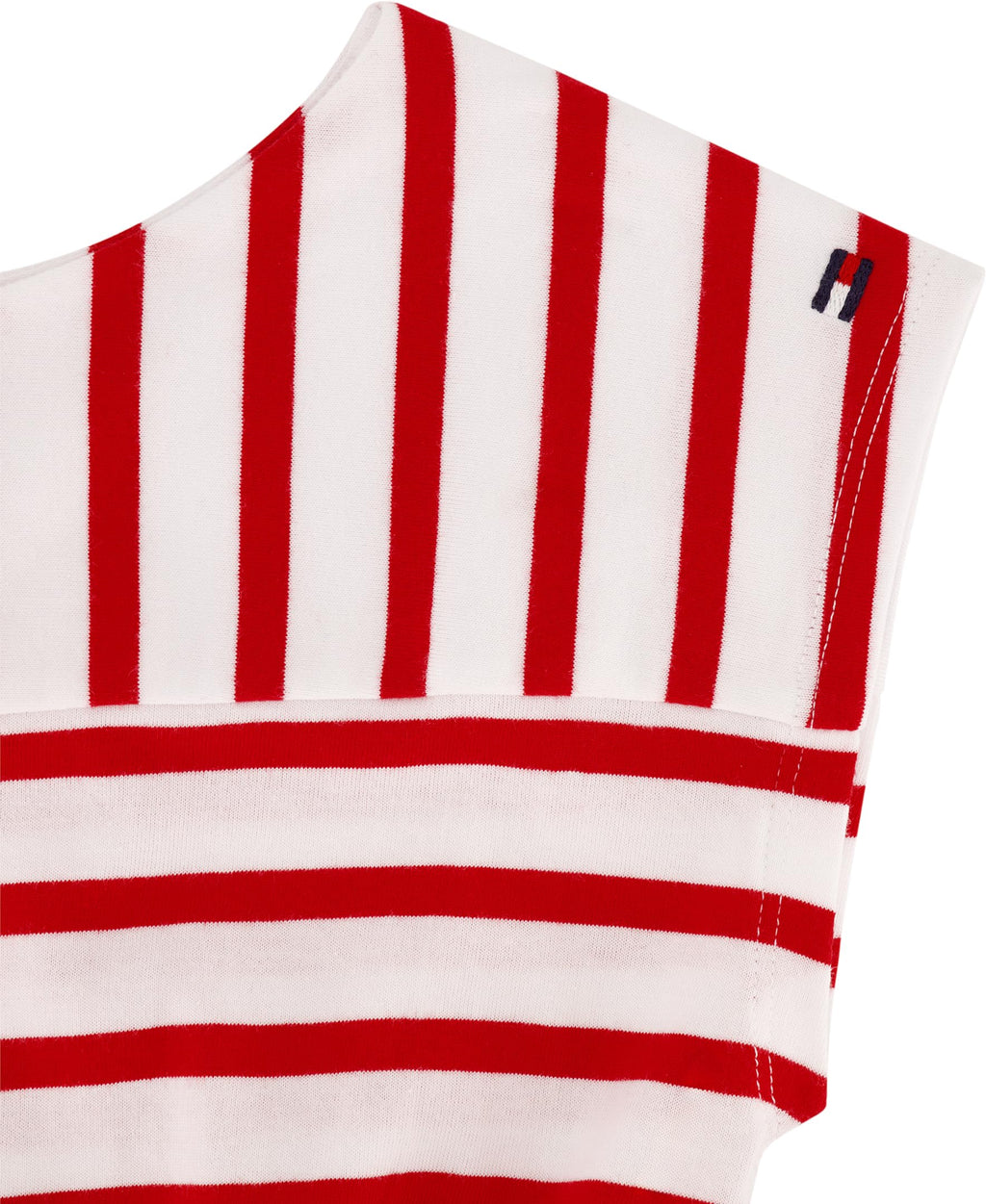 Tommy Hilfiger Vestido Jersey Rayas Niña | Rojo/Blanco • Cuello Barco • Manga Casquillo • Bandera TH • Cintura Elástica