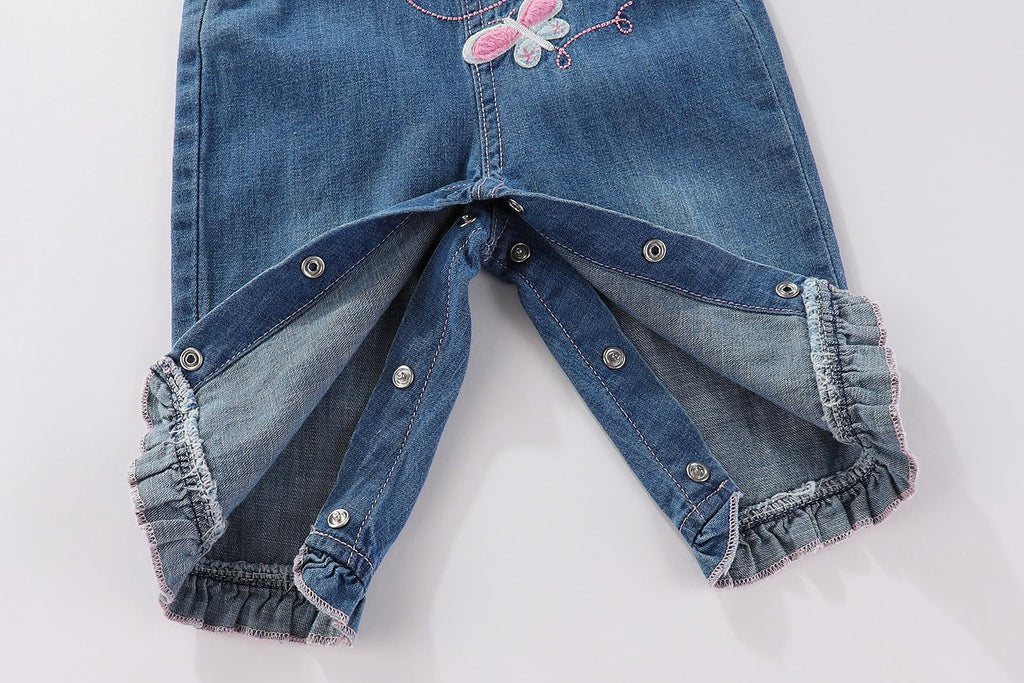 Overol Peto de Mezclilla Peacolate | Mariposas 3D + Texto Butterfly + Vol. Denim | Niña/Bebé (3M-3A)