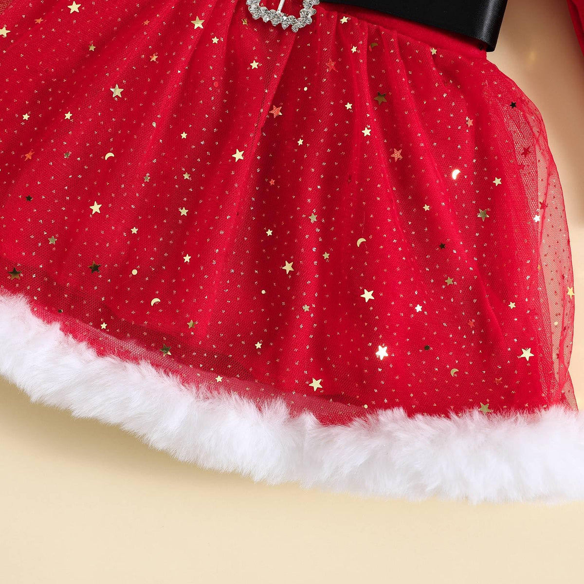 Bonangber | Vestido Navideño Terciopelo Tul Estrellas Papá Noel Niña