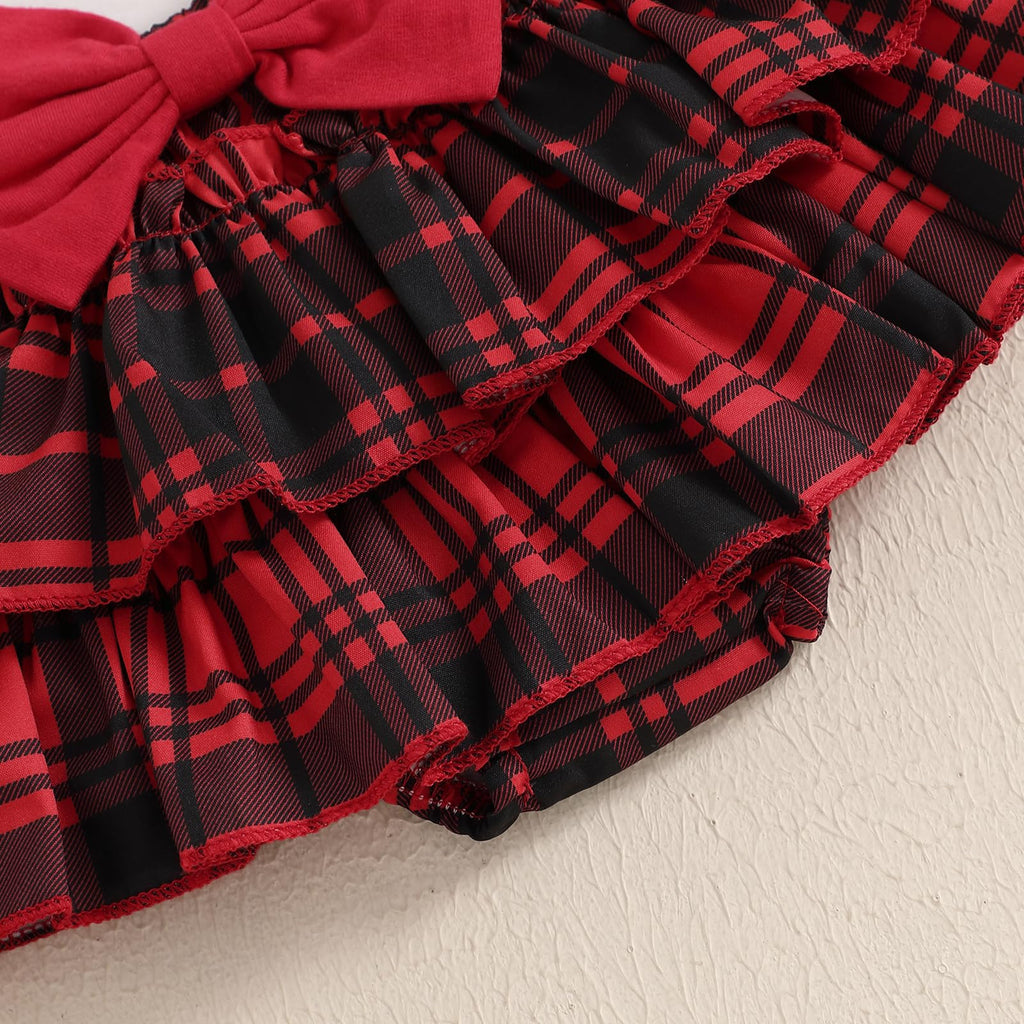 My 1st Christmas Reno | Conjunto Navideño Bebé Niña Falda Cuadros Rojo + Medias + Diadema