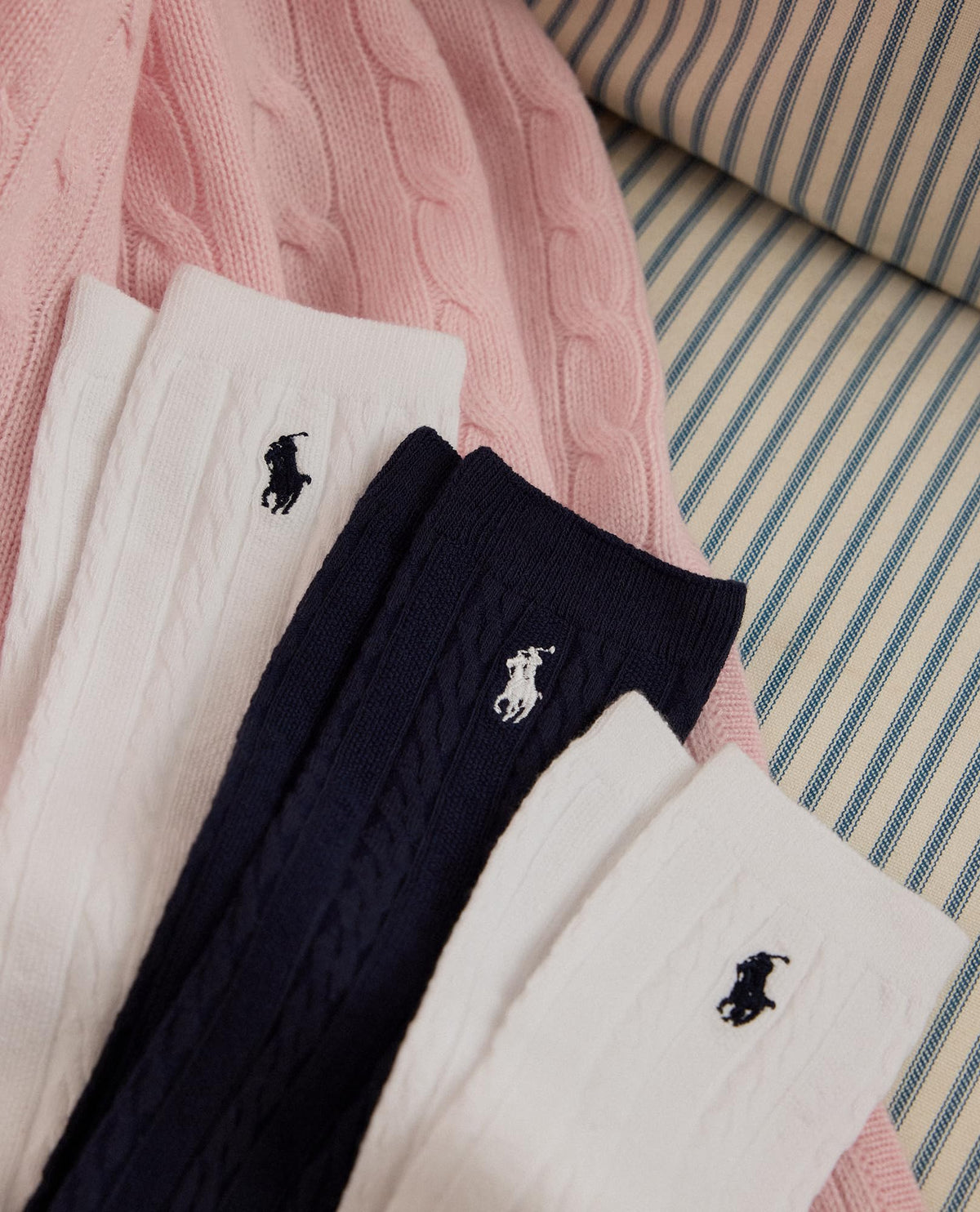 Polo Ralph Lauren | Calcetines Niño Unisex Pack 3 Pares Over-The-Calf Acanalado Algodón Poni Bordado Blanco Negro (Talla 4T - 20T))