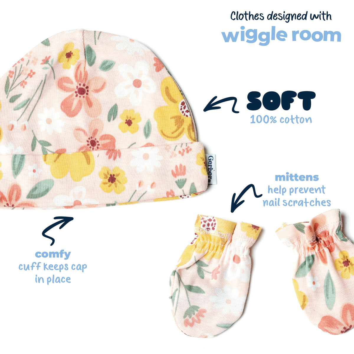 Set 8 Piezas Gorros Turbante y Manoplas para Bebé Niña – Floral y Arcoíris, 100% Algodón, Recién Nacido a 3 Meses
