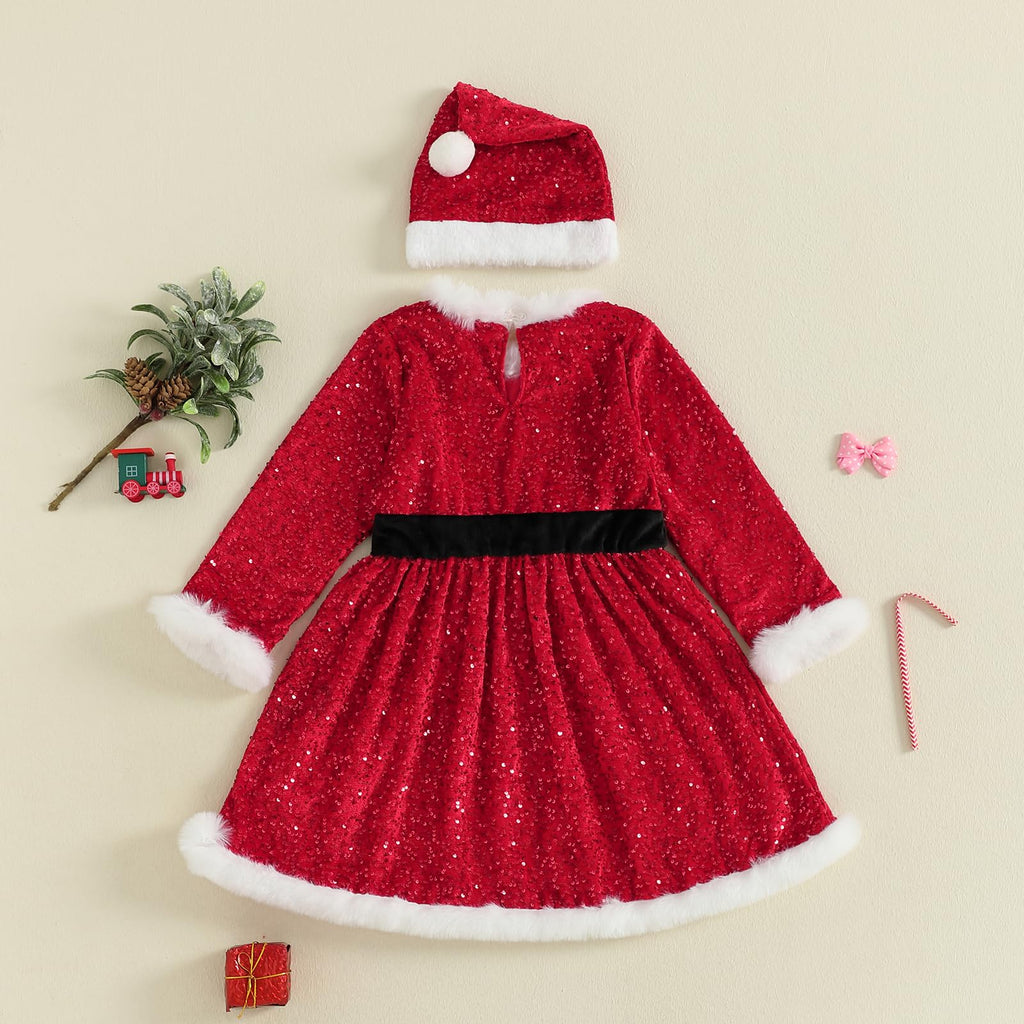 Bonangber | Vestido Navideño de Lentejuelas con Sombrero Niña