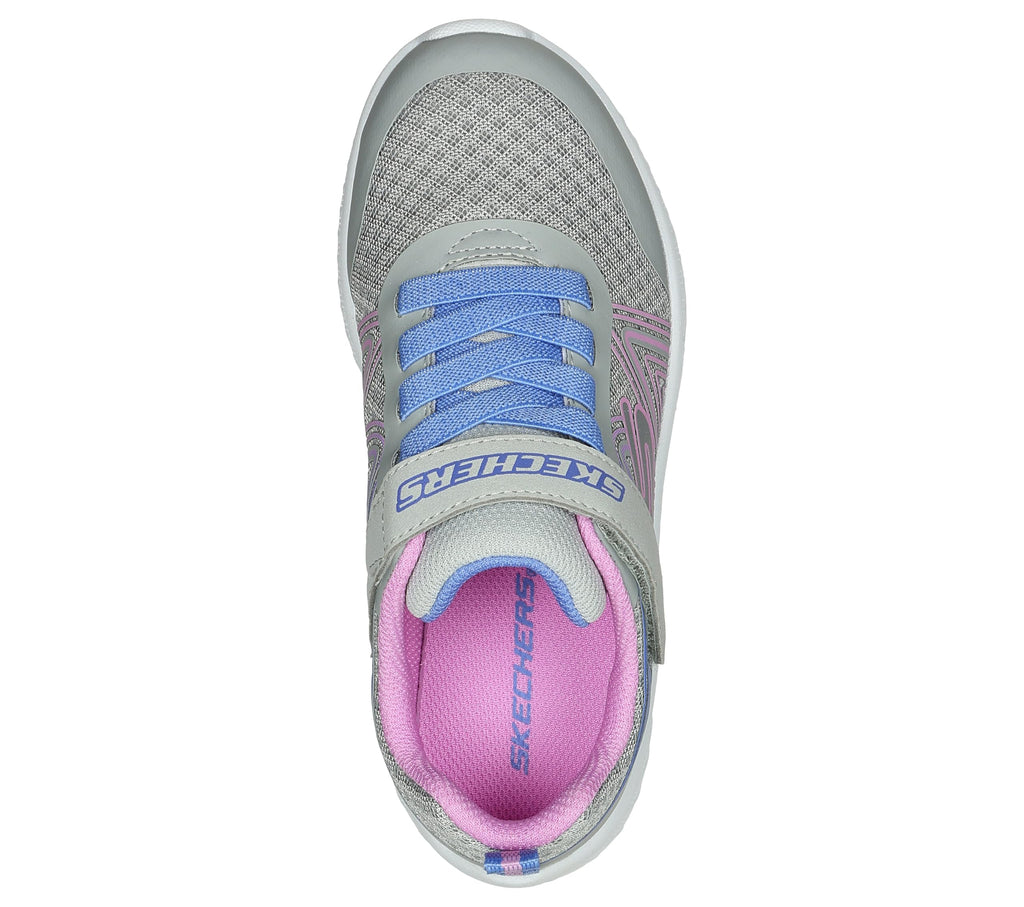 Skechers - Tenis Deportivos Girls' Microspec Advance con Cierre Adaptable y Lavables para Niña (Gris/Lavanda) (Talla 27 - 36)