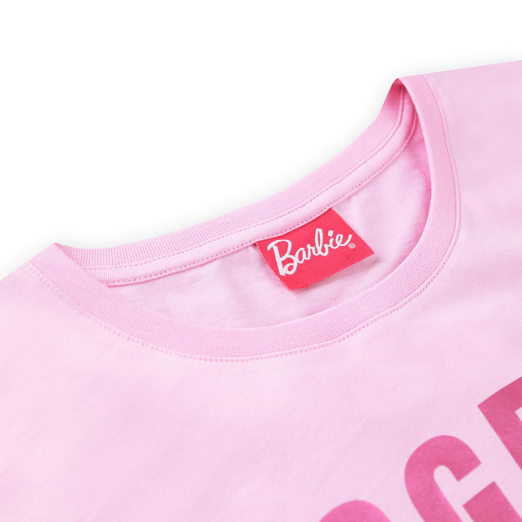 Barbie | Camiseta Nina Manga Corta | 100% Algodon | Grafico Together We Shine Silueta Barbie | Efecto Tipografico Repetido | Purpurina Rosa Brillante | Logo Barbie Fucsia | Rosa  (Solo 12T)