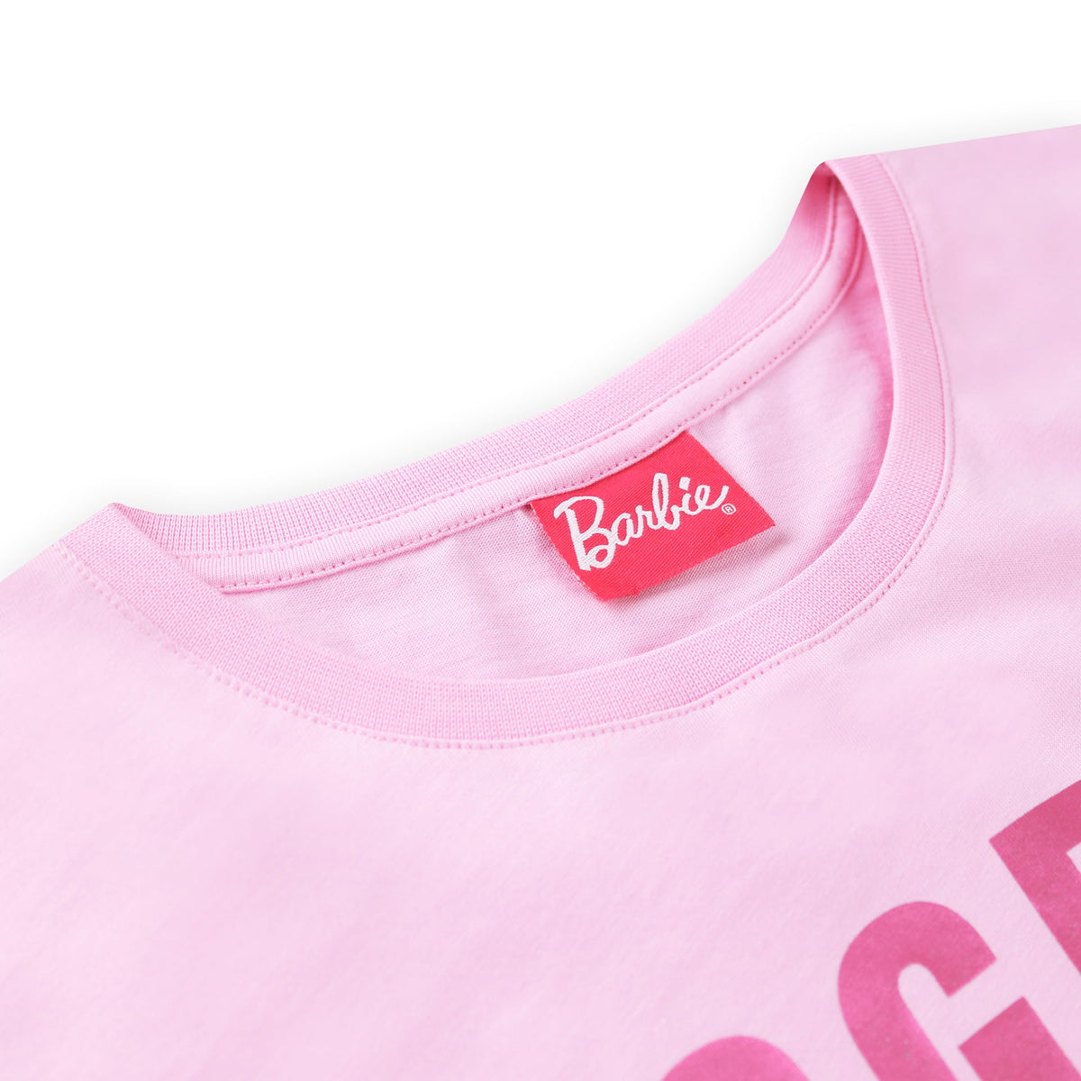 Barbie | Camiseta Nina Manga Corta | 100% Algodon | Grafico Together We Shine Silueta Barbie | Efecto Tipografico Repetido | Purpurina Rosa Brillante | Logo Barbie Fucsia | Rosa  (Solo 12T)