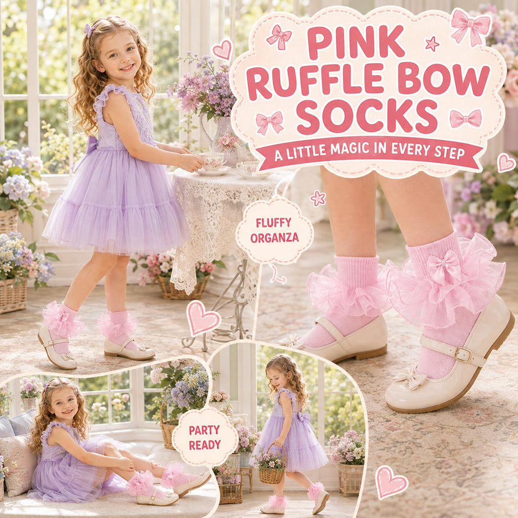 Calcetines Nina Volantes Encaje Tutu Doble Capa Lazo Cinta 3D Rosa Algodon Organza Princesa Boda Pascua (1 - 10T)