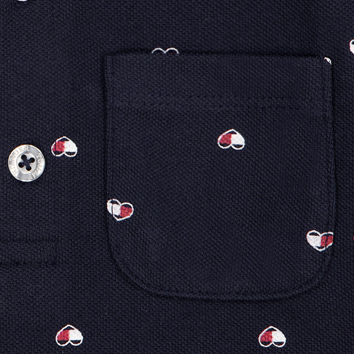 Tommy Hilfiger Vestido Polo Piqué Niña | Azul Navy Estampado Mini Corazones • Cuello Peter Pan Blanco