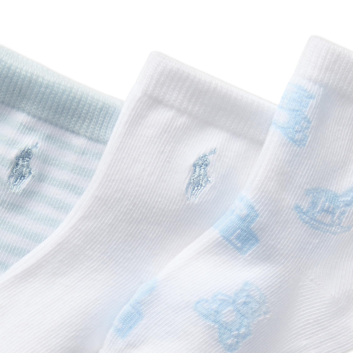 Polo Ralph Lauren | Calcetines Bebé Niño Pack 3 Algodón Orgánico Pony Bordado Stay-Up Osos Azules Rayas Azul Cielo 0-24 Meses