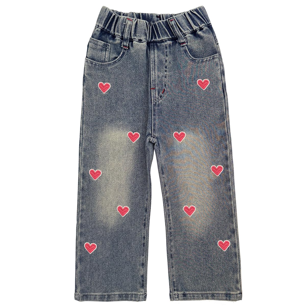 Conjunto 2 Piezas para Niña: Suéter Fucsia con Corazón de Lentejuelas y Jeans con Corazones Bordados