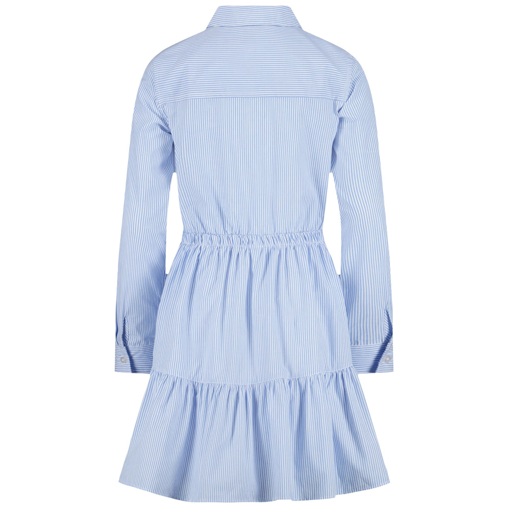 Tommy Hilfiger Vestido Camisero Niña | Rayas Ithaca Azul/Blanco • Manga Larga • Cintura Fruncida • Falda Volantes