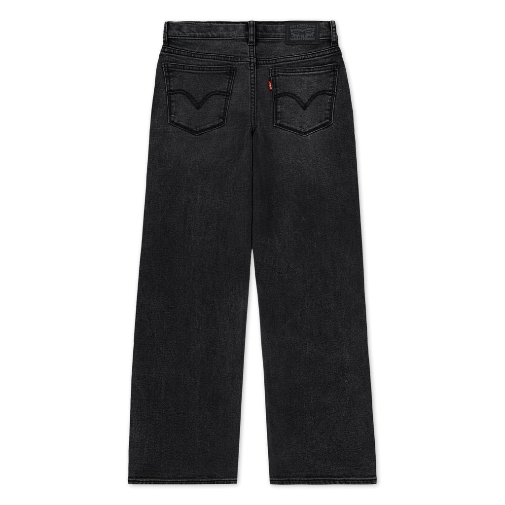Jean Wide Leg Tiro Alto Levi's | Negro Carbón Lavado + Costuras Plateadas + Tableta Roja | Niña (4T - 16T)
