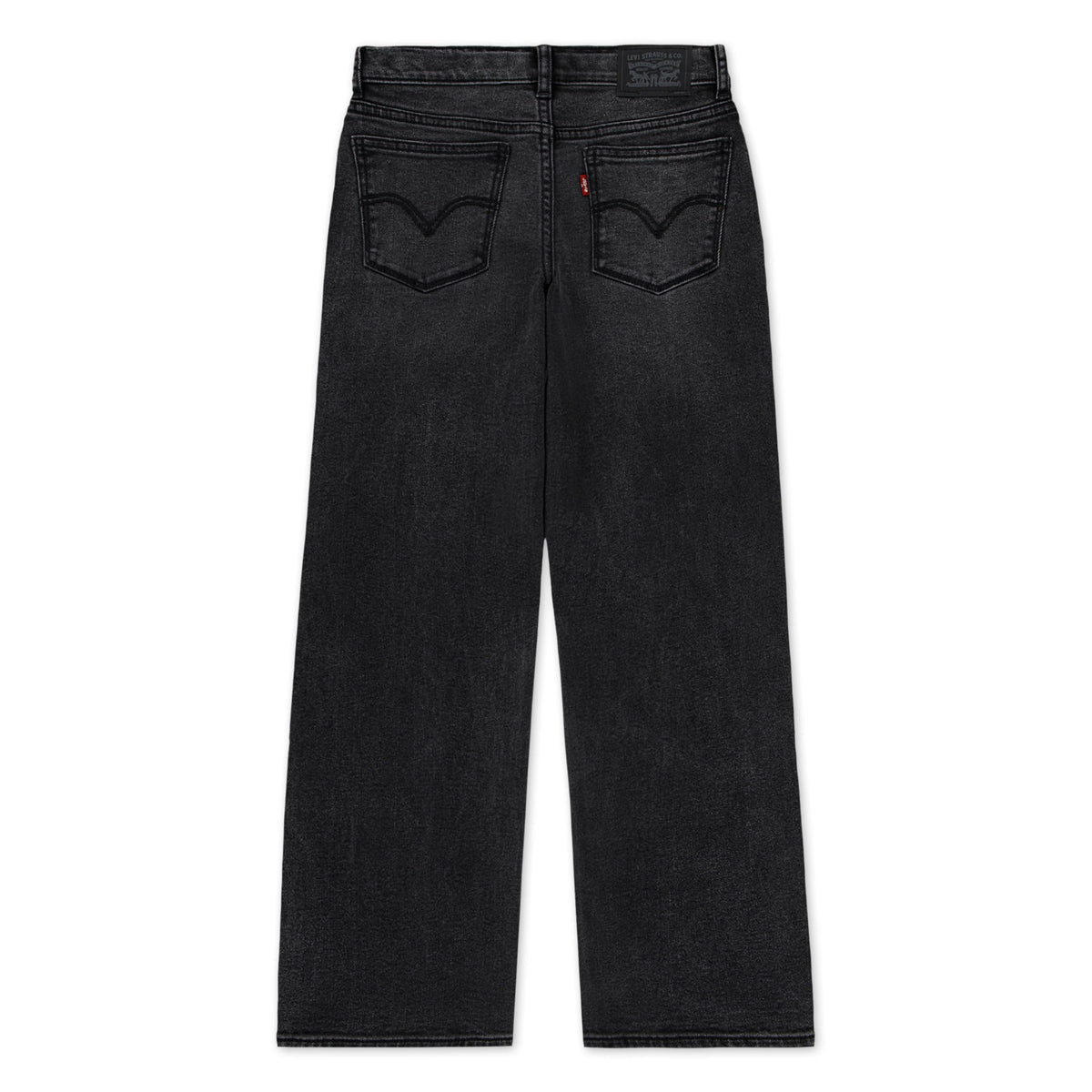 Jean Wide Leg Tiro Alto Levi's | Negro Carbón Lavado + Costuras Plateadas + Tableta Roja | Niña (4T - 16T)
