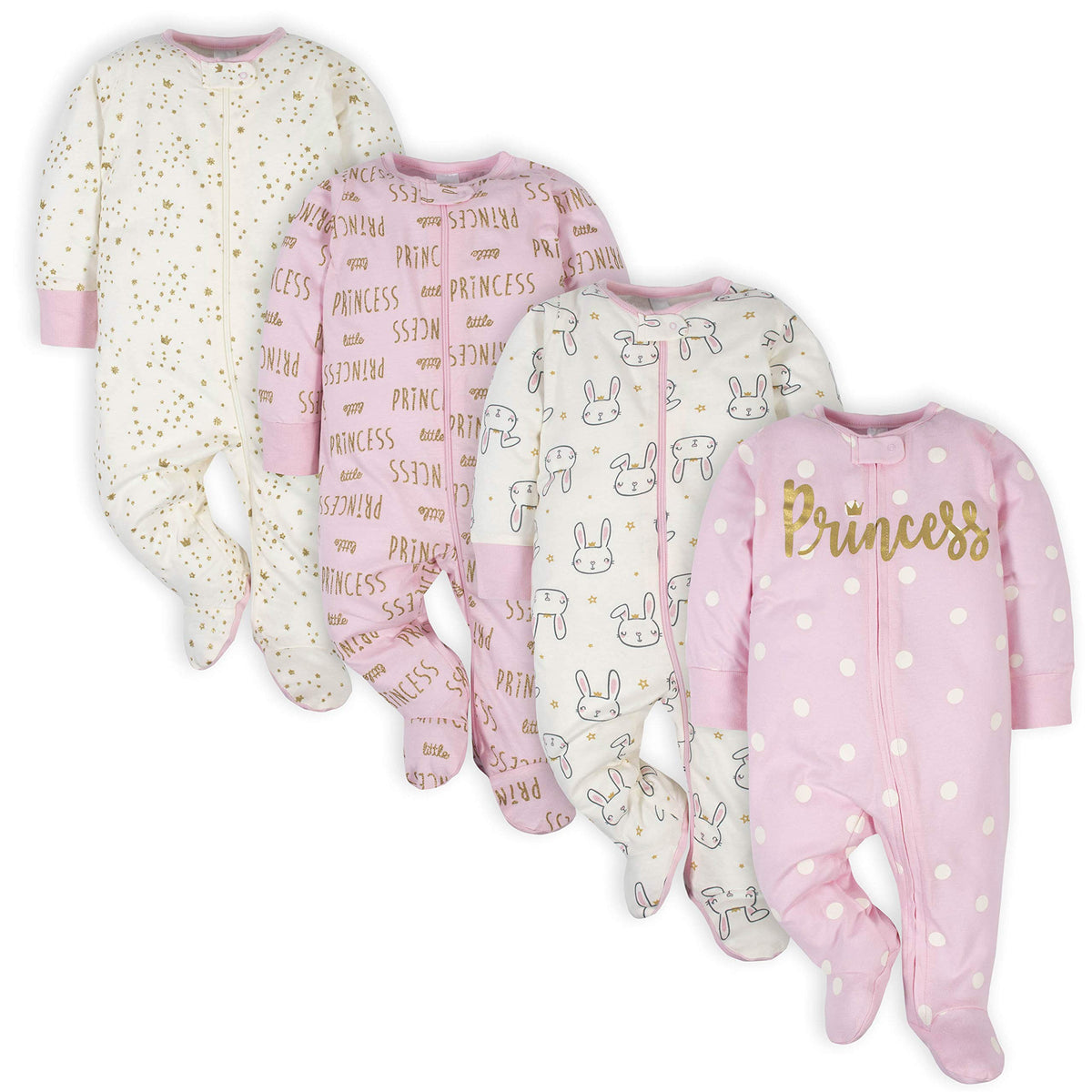 Gerber | Paquete 4 Mamelucos Sleep N' Play para Bebé Niña