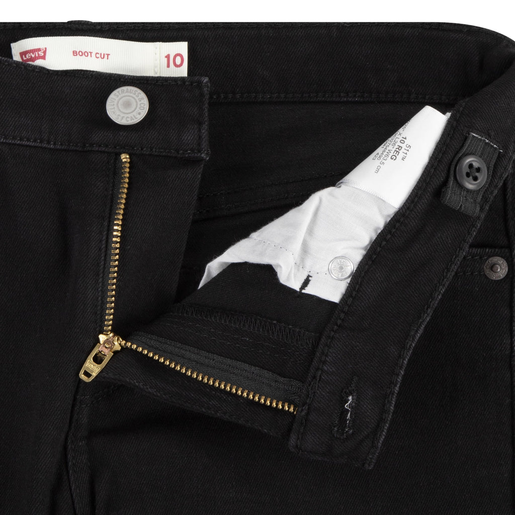 Jean Bootcut Tiro Alto Levi's | Negro Jet Black + Parche Grafito + Cintura Ajustable | Niña (4T - 16T)