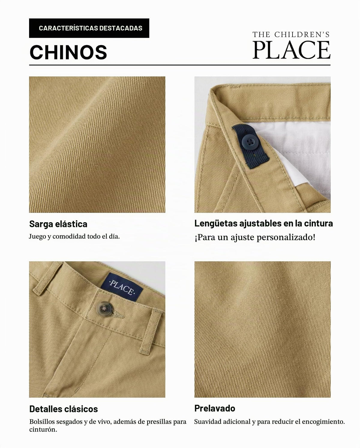 The Children's Place | Pantalón Chino Elástico Ajustado Khaki Bebé Niño (6M - 5T)