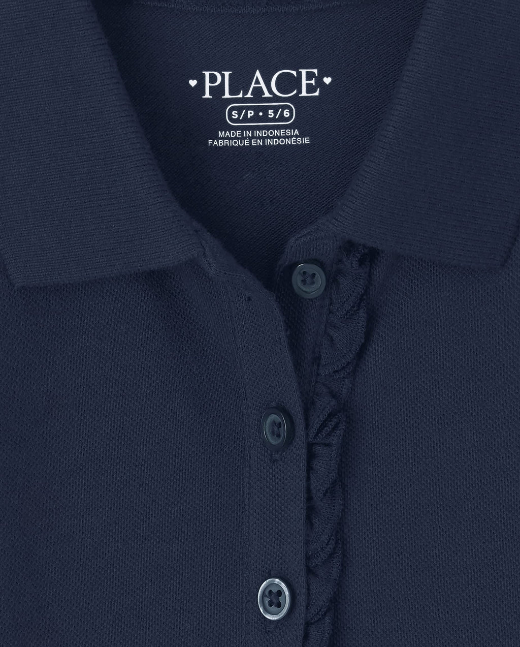 The Children's Place Polo Piqué Niña | Navy • Manga Larga con Volantes