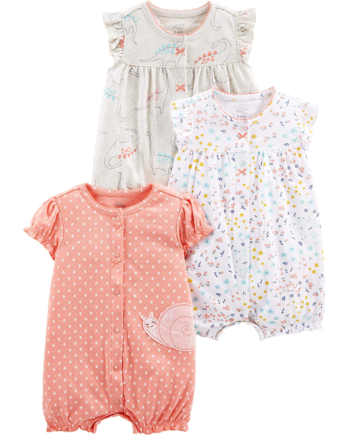 Set de 3 Mamelucos con Broches Simple Joys by Carter's para Bebé Niña