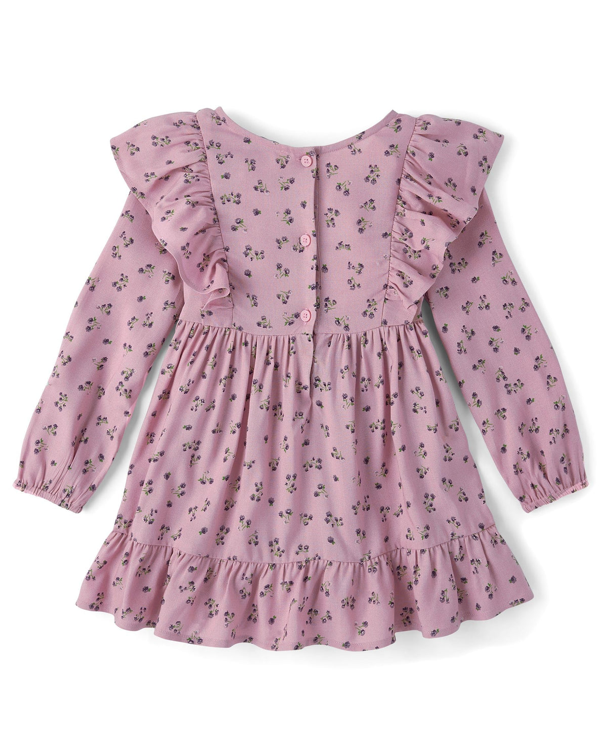 The Children's Place | Vestido Floral Lila Manga Larga Cuello V Volantes Niña