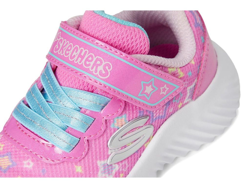 Skechers - Tenis Deportivos Bounder con Cierre Adaptable y Estampado de Estrellas para Niña (Rosa/Multicolor) (Talla 21 - 26)