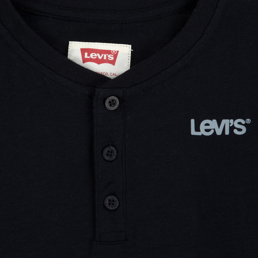 Levi's | Camiseta Henley Manga Corta Sólido Negro Niño (4T - 14T)