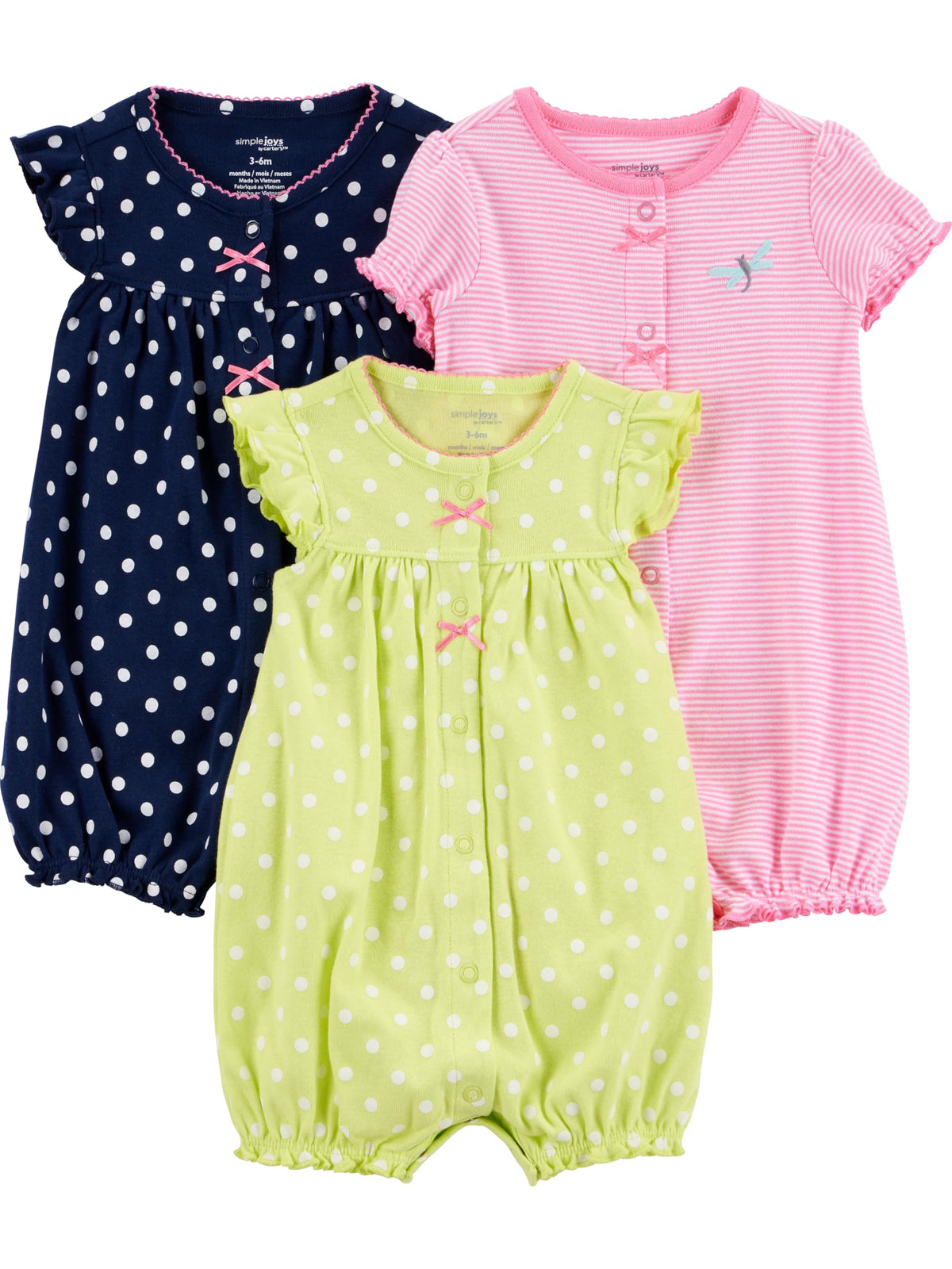 Set de 3 Mamelucos con Broches Simple Joys by Carter's para Bebé Niña