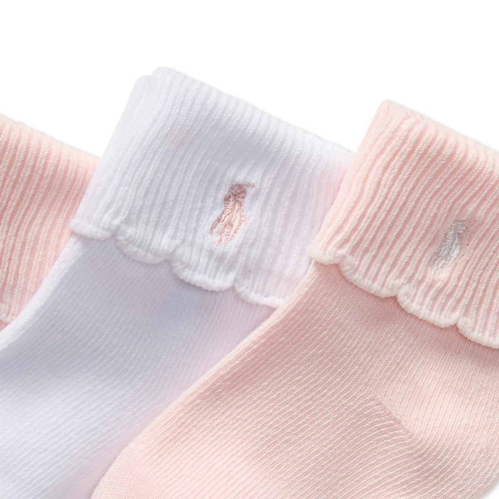 Polo Ralph Lauren | Calcetines Bebé Niña Pack 3 Algodón Rosa Suave Borde Festoneado Turn Cuff Pony