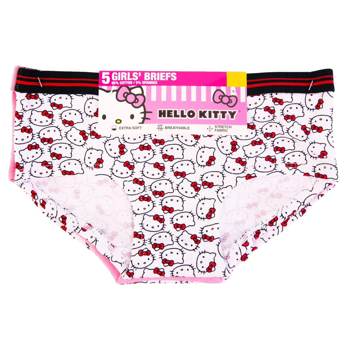 Hello Kitty | Panty Bikini Nina Pack 5 | 95% Algodon 5% Elastano | Sin Etiqueta | Cintura Elastica | Hello Kitty + My Melody + Cinnamoroll + Pompompurin | Licencia Oficial (Solo 4T Y 10T)