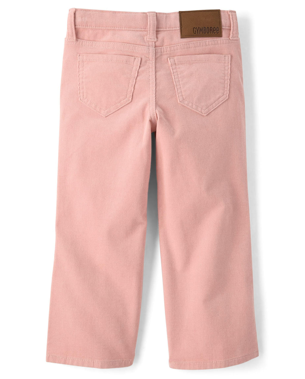 Gymboree pantalón ancho de pana rosa – vista trasera con bolsillos de parche y parche de cuero
