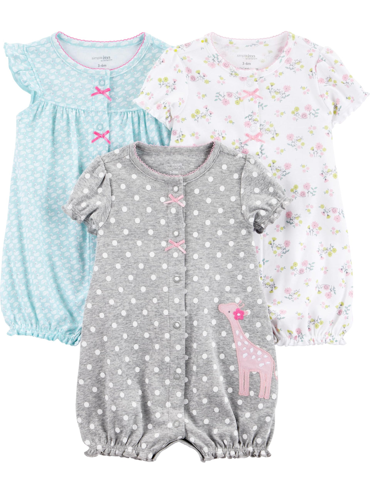Set de 3 Mamelucos con Broches Simple Joys by Carter's para Bebé Niña