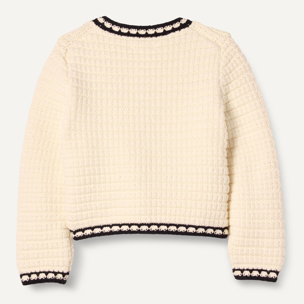 Amazon Essentials Cárdigan Niña | Marfil & Negro • Estilo Chanel • Botones Dorados