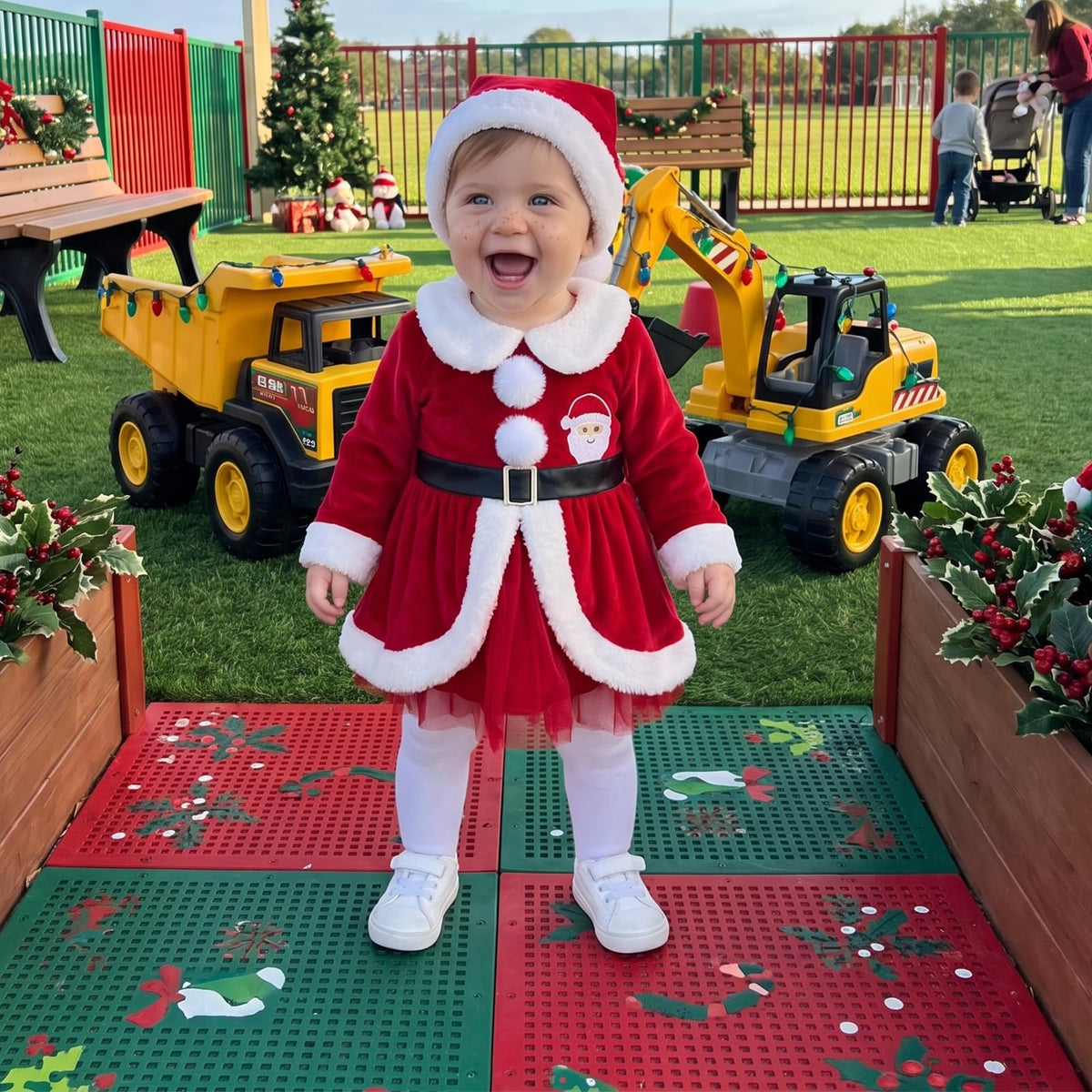 Giraropa | Vestido Mameluco Navideño de Terciopelo Bebé Niña - Rojo