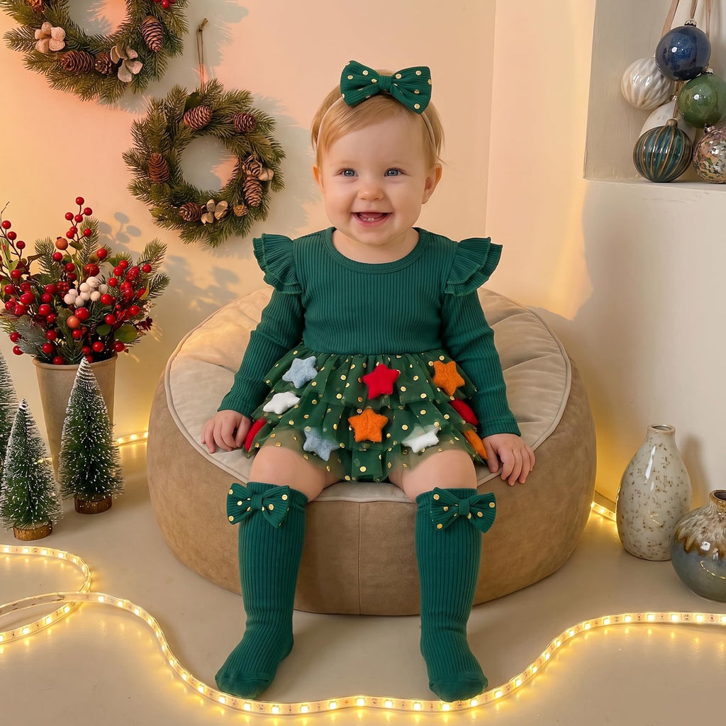 My First Christmas | Mameluco Tutú Estrellas Bebé Niña - Verde