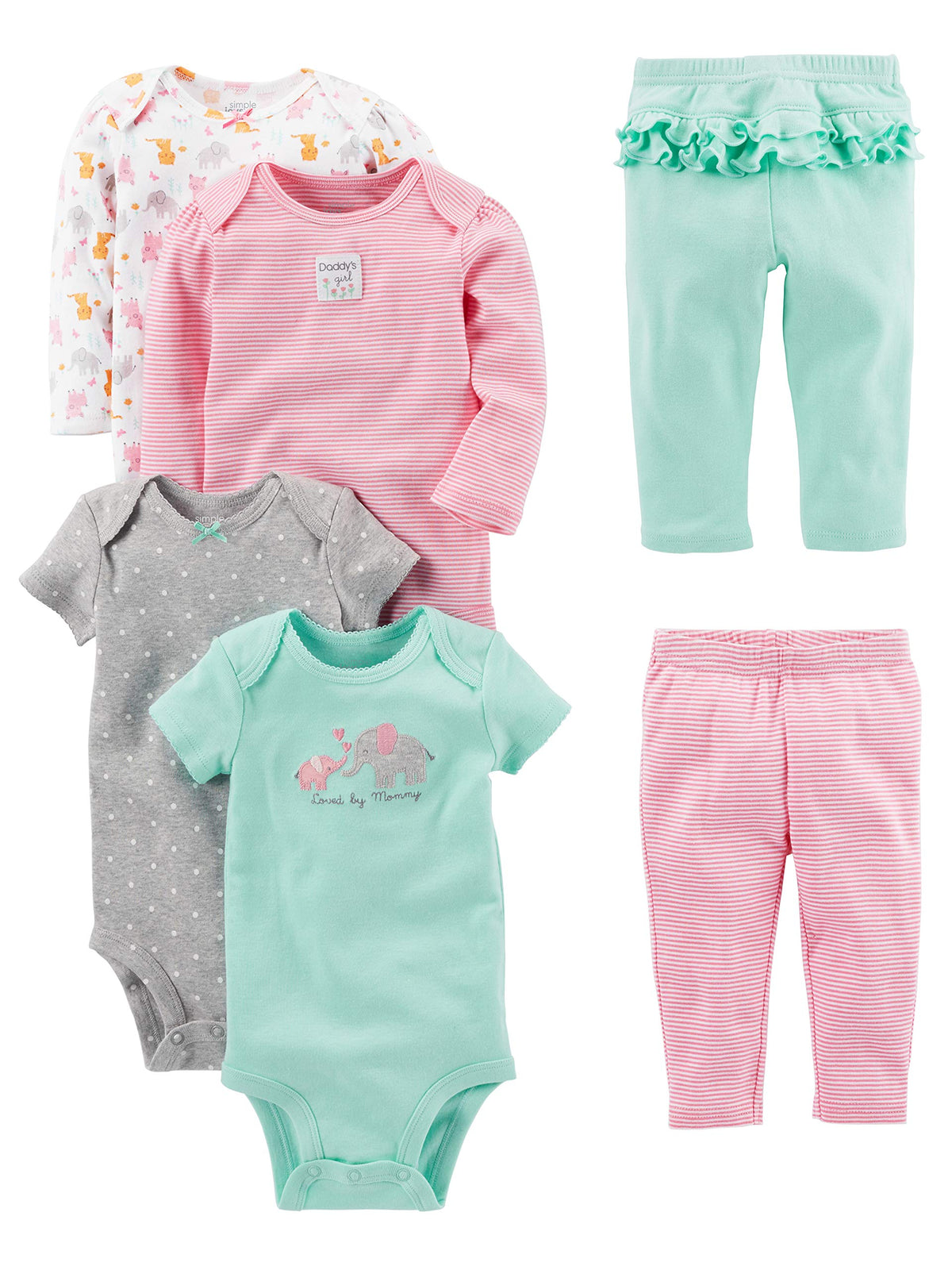 Set de 6 Piezas Simple Joys by Carter's – Bodis y Pantalones para Bebé Niña