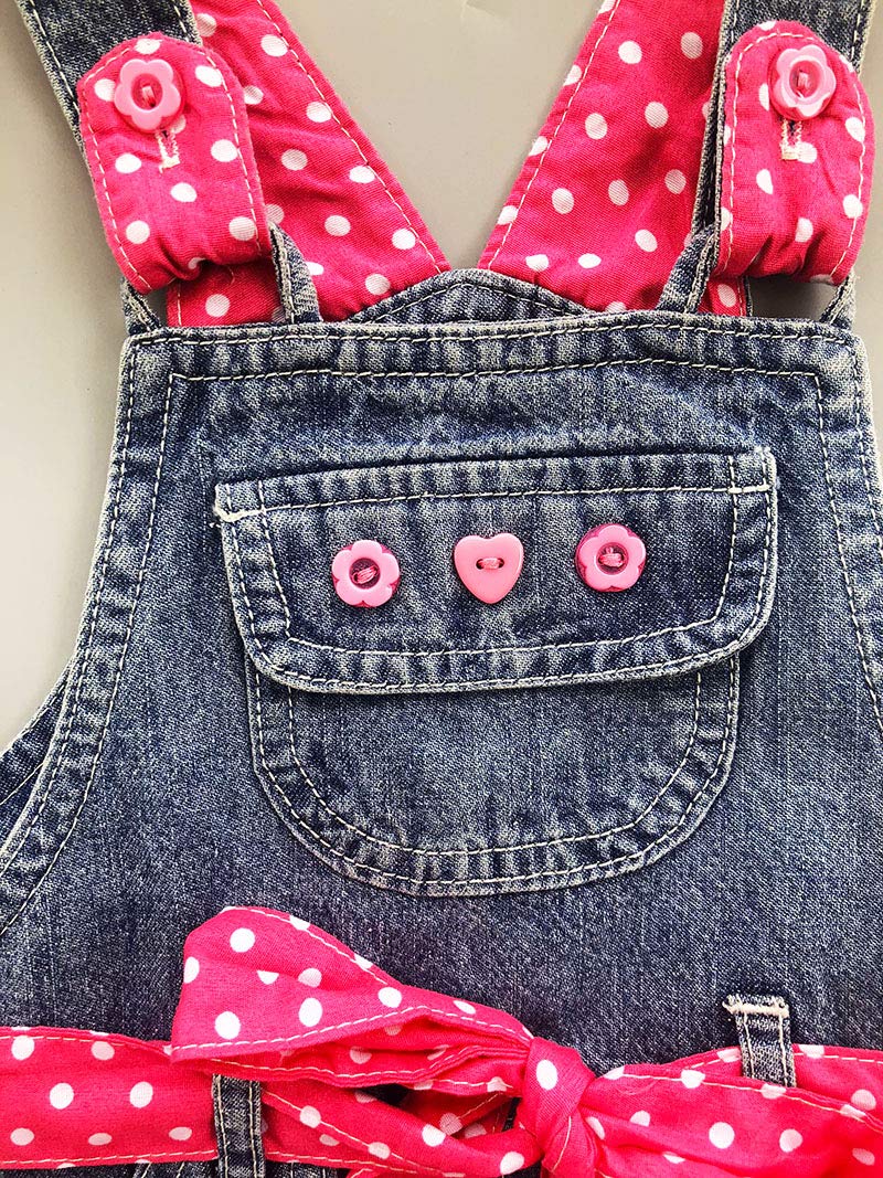 Overol Peto de Mezclilla Peacolate | Bordado Floral + Lazo Rosa Lunares | Denim | Niña/Bebé (3M-3A)