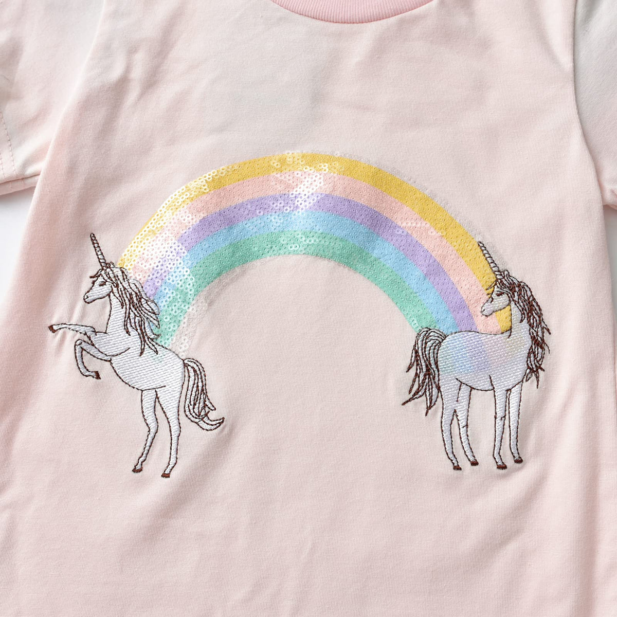 Top de Manga Larga con Dos Unicornios y Arcoíris para Niñas – Rosa Pastel con Rayas Arcoíris, Algodón (Solo 3, 11 y 12 Años)