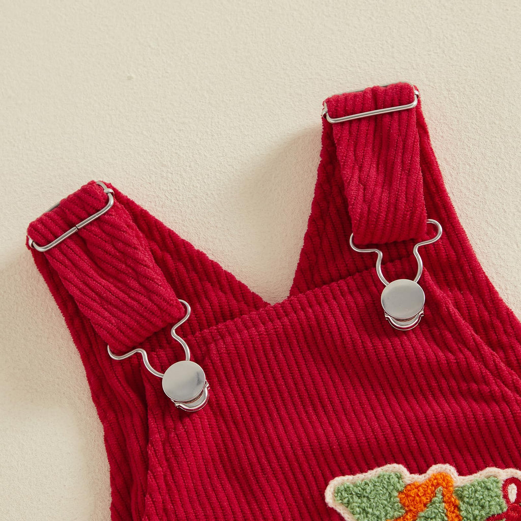Peto Navideño Pana Roja Bebé | Bordado Camión Arbolito Tiras Ajustables